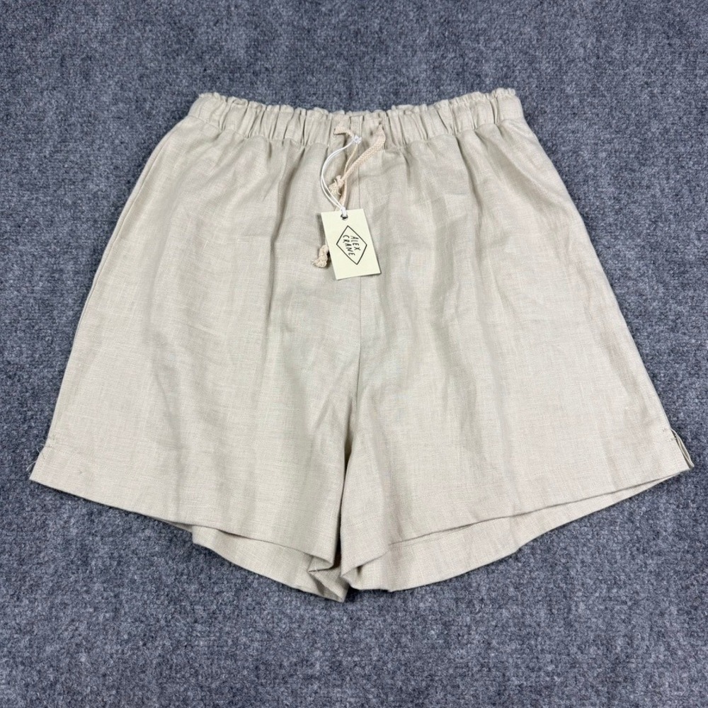 Alex Crane Bo Shorts Women XL Bone Beige 100% Linen Elastic Waist Drawstring NWT